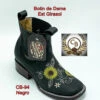 Botines Charros De Cuero Punta Cuadrada Para Mujer Negro Con Girasoles