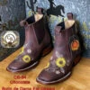 Botines Charros De Cuero Punta Cuadrada Para Mujer Cafe Con Girasoles