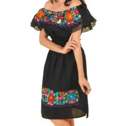 Vestido Artesanal Fino Bordado Con Girasoles Para Mujer