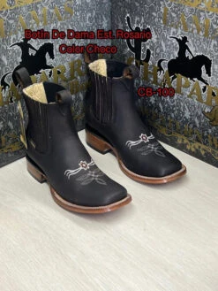 Botines Charros De Cuero Punta Cuadrada Para Mujer Chocolate Rosario